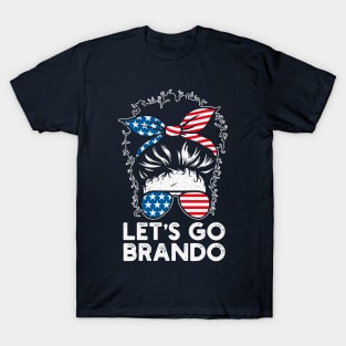 Messy Bun Lets Go Brandon Destressed Flag T-Shirt